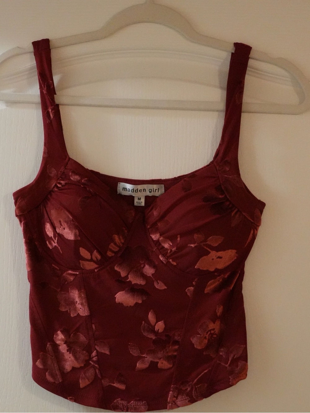 Madden Girl Wine Red Floral Bustier Camisole